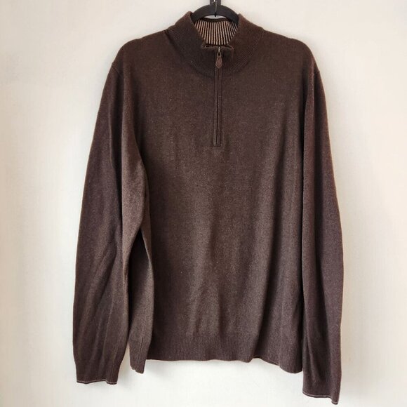 Jos A Bank Reserve Italian Yarn Wool Cashmere Quarter Zip Brown Sweater XXL - Picture 1 of 8